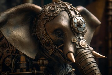 Tusks and Timepieces - Steampunk Elephant Photography AI Generated