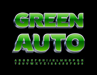 Vector advertising Poster Green Auto. Stylish Green and Metallic Font. Trendy Alphabet Letters, Numbers and Symbols