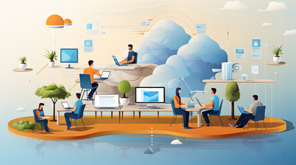 Business people working in office. Flat design vector illustration concept for website and mobile development. Generative AI.