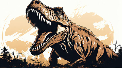 Dinosaur Tyrannosaurus rex in the forest. Vector illustration. Generative AI.