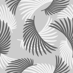 Hand drawn vector Black and white palm leaves seamless pattern set