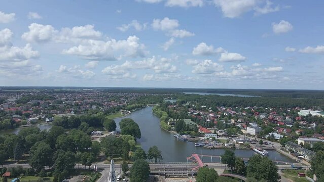 Aerial view of the water canal in Augustow on a summer,sunny day.
