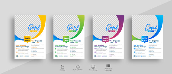 Set of travel tour flyer templates or business flyer design and brochure cover page template for travel agency