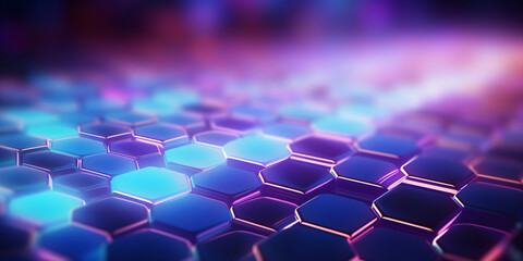 abstract futuristic background with pink blue glowing neon moving high speed wave lines honeycomb and bokeh lights. Data transfer concept - created with AI