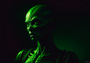 Portrait of an alien, a creepy humanoid. Generative AI