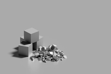 Something went wrong concept 3d illustration. Broken cube
