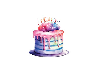 watercolor birthday cake with candles and sprinkles