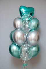 set of mint balloons isolated on white background