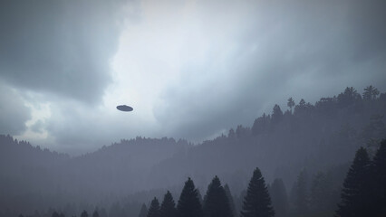 3D illustration. UFO over the mountains   © kolbass