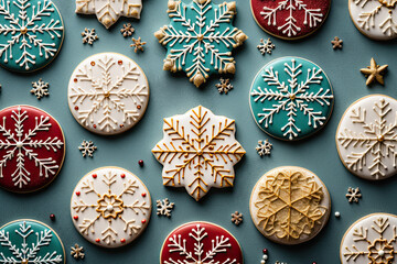 Christmas gingerbread cookies beautifully decorated with icing 