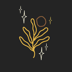 Magic plant. Mystical esoteric dark witchcraft vector and printable image, boho style unique illustration, printable poster, postcard.