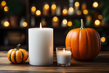 White candles on the wooden table