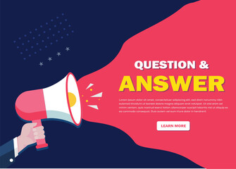  Hand-Holding Megaphone with Questions and answers promotion banner advertising