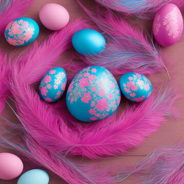 Vibrant Easter egg celebration with colorful decorations and festive traditions created with Generative AI technology