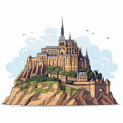 Mont Saint-Michel hand-drawn comic illustration. Mont Saint Michel. Vector doodle style cartoon illustration - obrazy, fototapety, plakaty