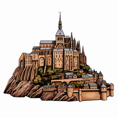 Mont Saint-Michel hand-drawn comic illustration. Mont Saint Michel. Vector doodle style cartoon illustration