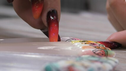 Samples of the nail pattern. Manicure samples on well-groomed hands and nails.