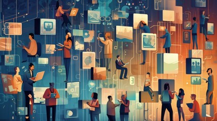 people engaging in social media platforms and participating in online communities, sharing and connecting with like-minded individuals. Generative AI