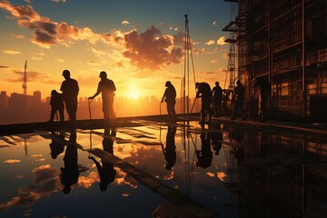 construction site at sunset in the evening time, Generative AI