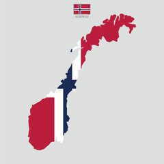 Norway vector map with flag and state in color. Background map eps 10