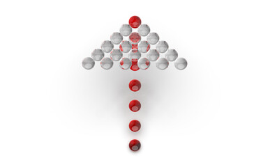 this way up, 3D Arrow of red and clear glass spheres isolated 3D CAD rendering