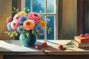 still life with flowers generated by AI technology