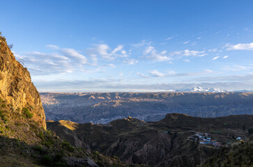 View from the landmark Muela del Diablo over the highest administrative capital, the vibrant city La Paz in Bolivia - traveling and exploring South America