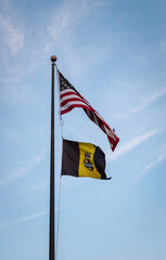 View of the American flag and the flag of Pittsburgh in Grandview Park, Pittsburgh, Pennsylvania