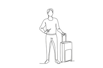 A man traveling with a suitcase. World tourism day one-line drawing