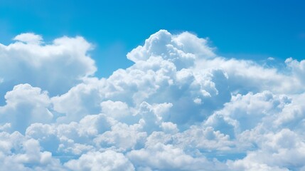 White aesthetic set isolated on a blue background. Render soft round cartoon fluffy clouds icon in the blue sky