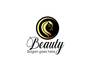 beauty gold woman logo template