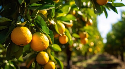 oranges branch with green leaves on tree sunlight botanical farm