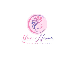 Vector image. Logo for business in the industry of beauty, health, personal hygiene. Beautiful image of a female face. Linear stylized image. Logo of a beauty salon, health industry, makeup artist.
