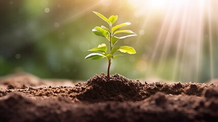 touching soil on the field before growth a seed of vegetable or plant seedling. Agriculture, gardening or ecology concept in sunlight