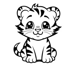 baby tiger doodle outline illustration 