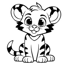 baby tiger doodle outline illustration 