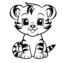 baby tiger doodle outline illustration 