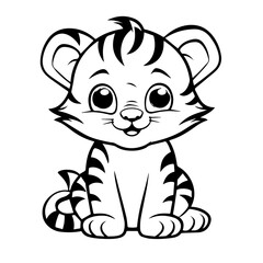 baby tiger doodle outline illustration 