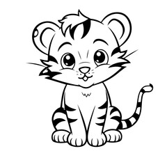 baby tiger doodle outline illustration 