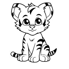 baby tiger doodle outline illustration 