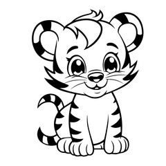 baby tiger doodle outline illustration 