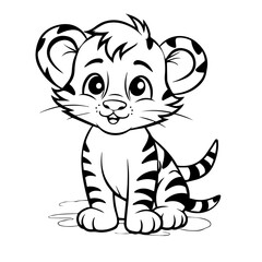 Fototapeta na wymiar baby tiger doodle outline illustration 