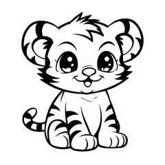 baby tiger doodle outline illustration 