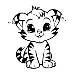 baby tiger doodle outline illustration 