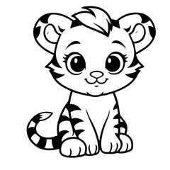 baby tiger doodle outline illustration 