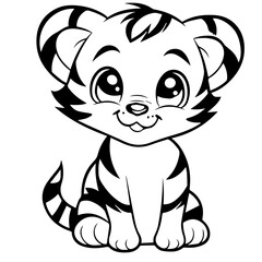 baby tiger doodle outline illustration 