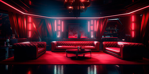 VIP room in a night elite club in red tones	
