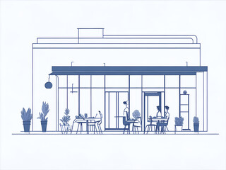 Cafe blueprint drawing. AI generated illustration