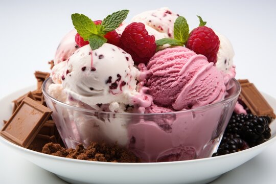 Ice cream different variety are on the table. Stracciatella  is a variety of gelato. 
