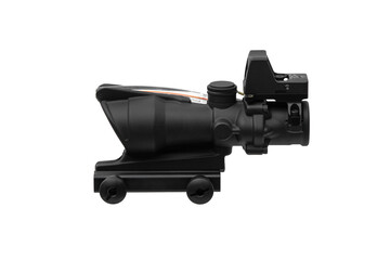 Modern optical collimator sight. Aiming device for shooting at short distances. Isolate on a white back.